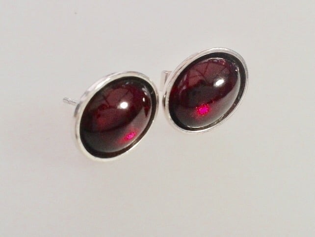 Sterling silver and Garnet Stud Earrings, January birthstone.