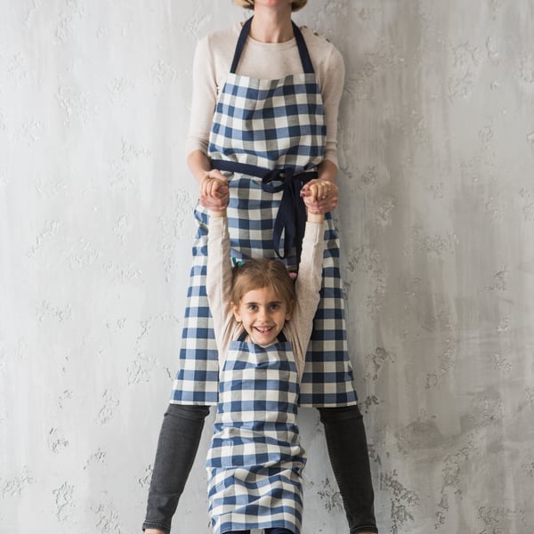 Gingham Check Apron, Apron for Women, Plaid Men's Aprons, Matching Kids Aprons