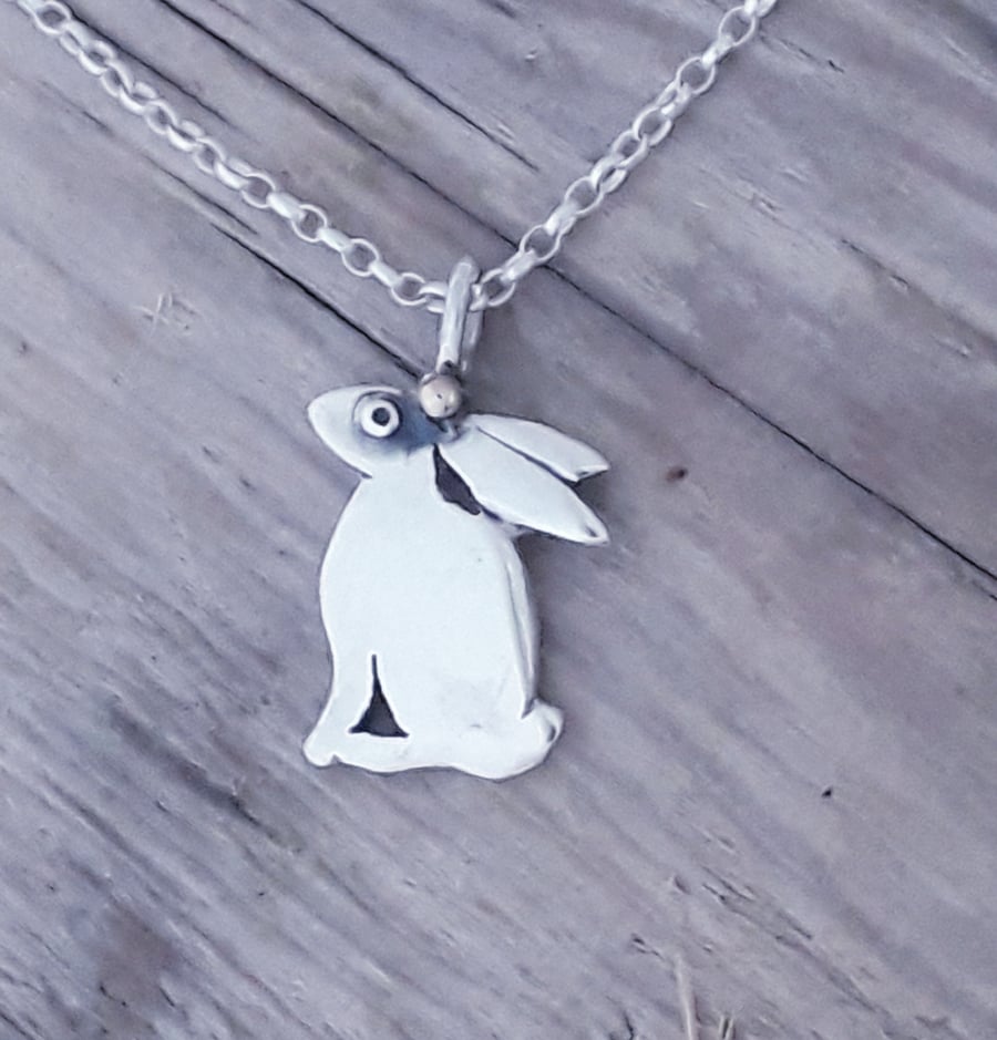 Small Silver Hare Pendant with 9ct detail