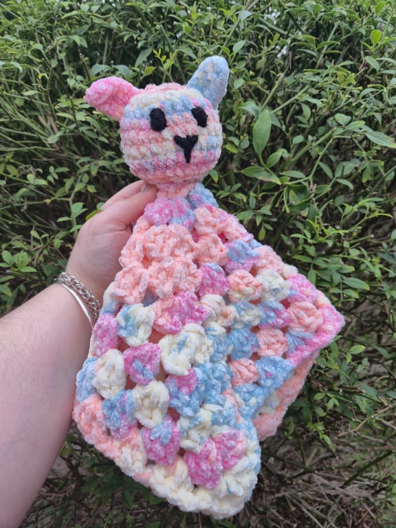 Handmade Crochet Bunny Lovey - Soft Pastel Baby Security Blanket & Snuggler