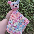 Handmade Crochet Bunny Lovey - Soft Pastel Baby Security Blanket & Snuggler