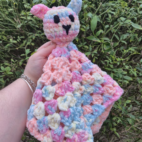 Handmade Crochet Bunny Lovey - Soft Pastel Baby Security Blanket & Snuggler