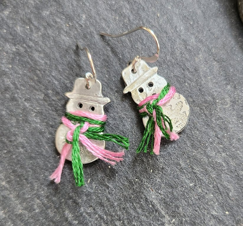 Snowman earrings in pewter with sterling silver ear wires