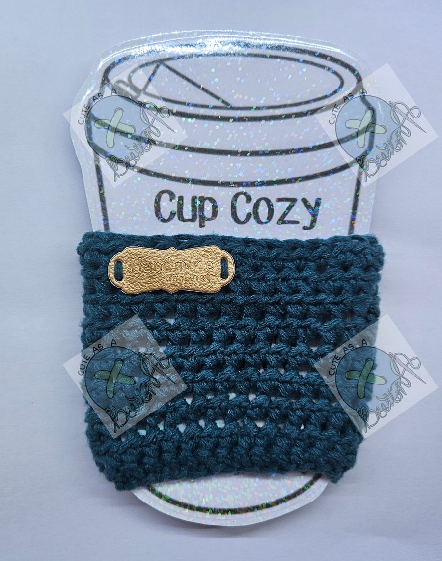 Handmade crochet coffee cup cozy- Teal