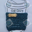 Handmade crochet coffee cup cozy- Teal