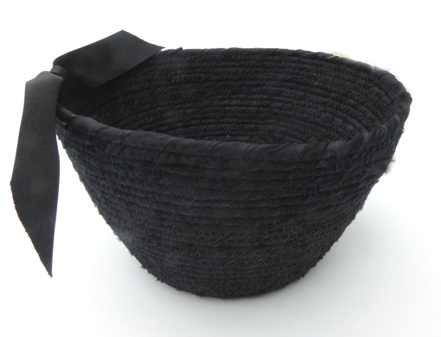 black satin coiled fabric basket decorative small storage