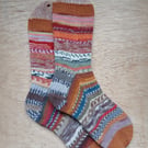 Socks, hand knitted, MEDIUM, adult size 5-6, MULTICOLOURED
