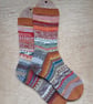 Socks, hand knitted, MEDIUM, adult size 5-6, MULTICOLOURED