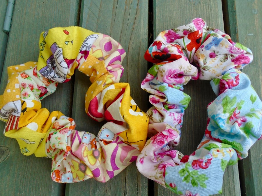  Clearance -  Set of 2  Cotton Patchwork Scrunchies 