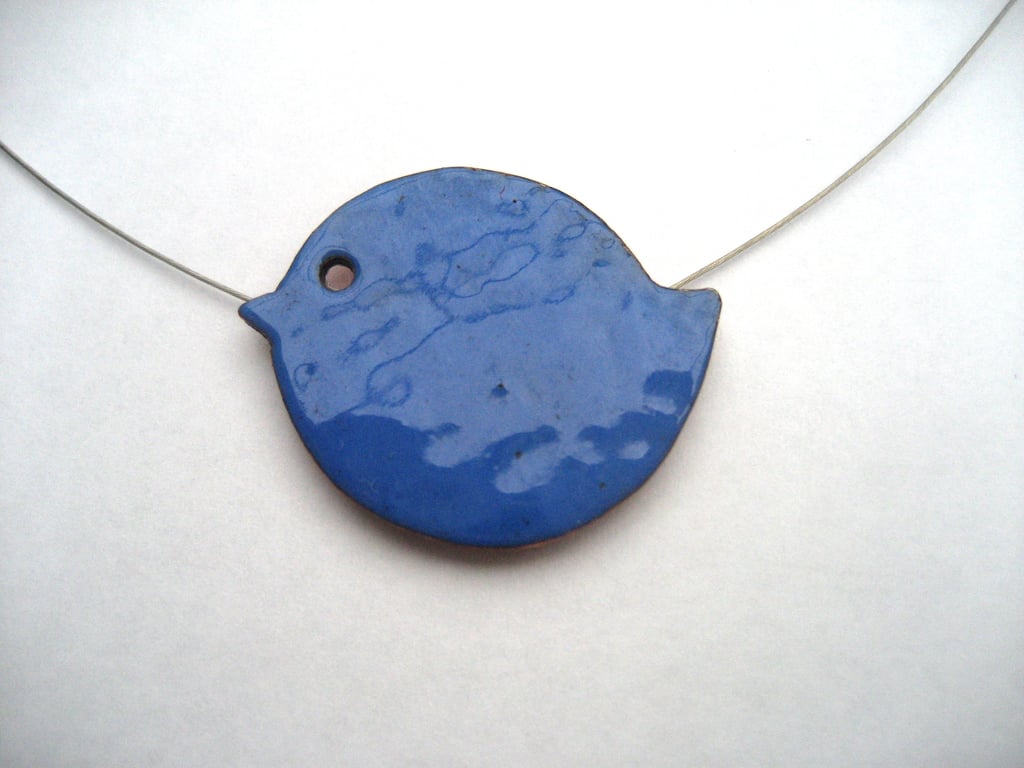 LAPIS BLUE LITTLE BIRD ENAMELLED NECKLACE