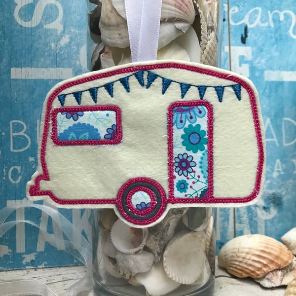 Caravan keepsake decoration with bunting ideal gift, caravan gift secret Santa