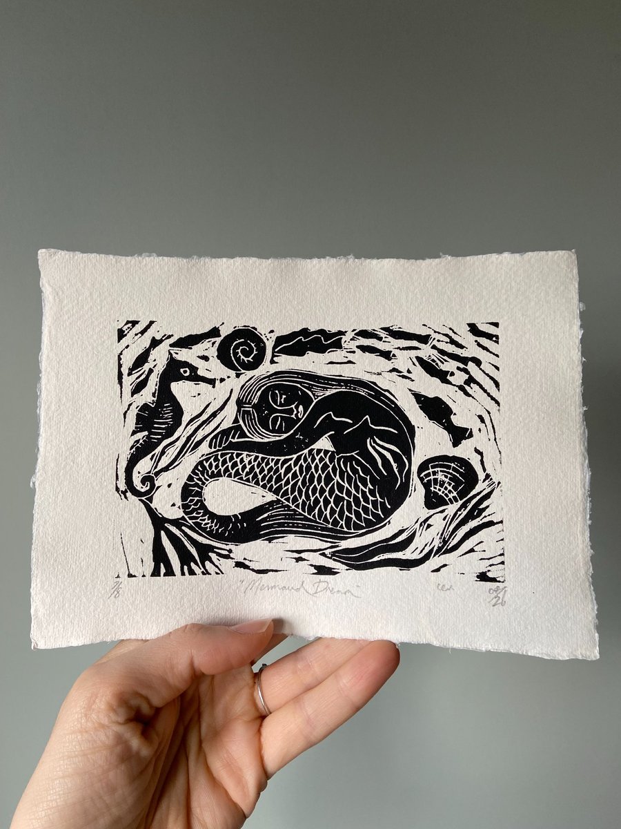 Mermaid Linocut Print