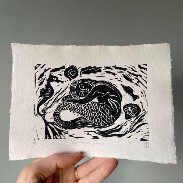 Mermaid Linocut Print