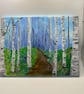 Birch tree wood acrylic painting original 12x10"