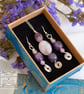 Amethyst and Rose Quartz Pendant Necklace Earrings Hallmarked Sterling Silver