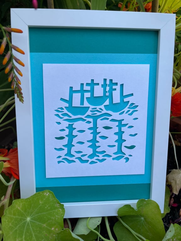 Three Ships Mural framed papercut