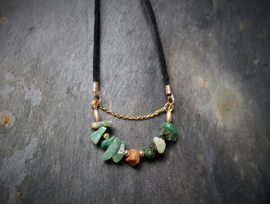 Necklace - Agate green gold