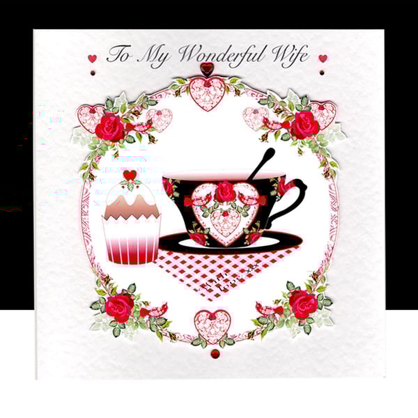 Happy Valentines Day - My Wonderful Wife - Red Roses Handmade Card