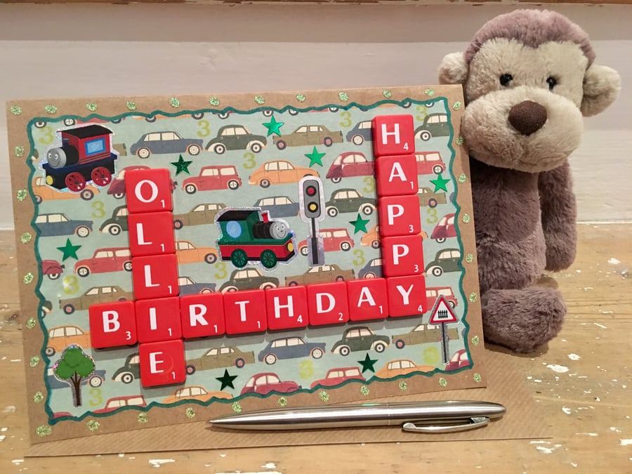 Bespoke handmade Scrabble letter children's birthday cards