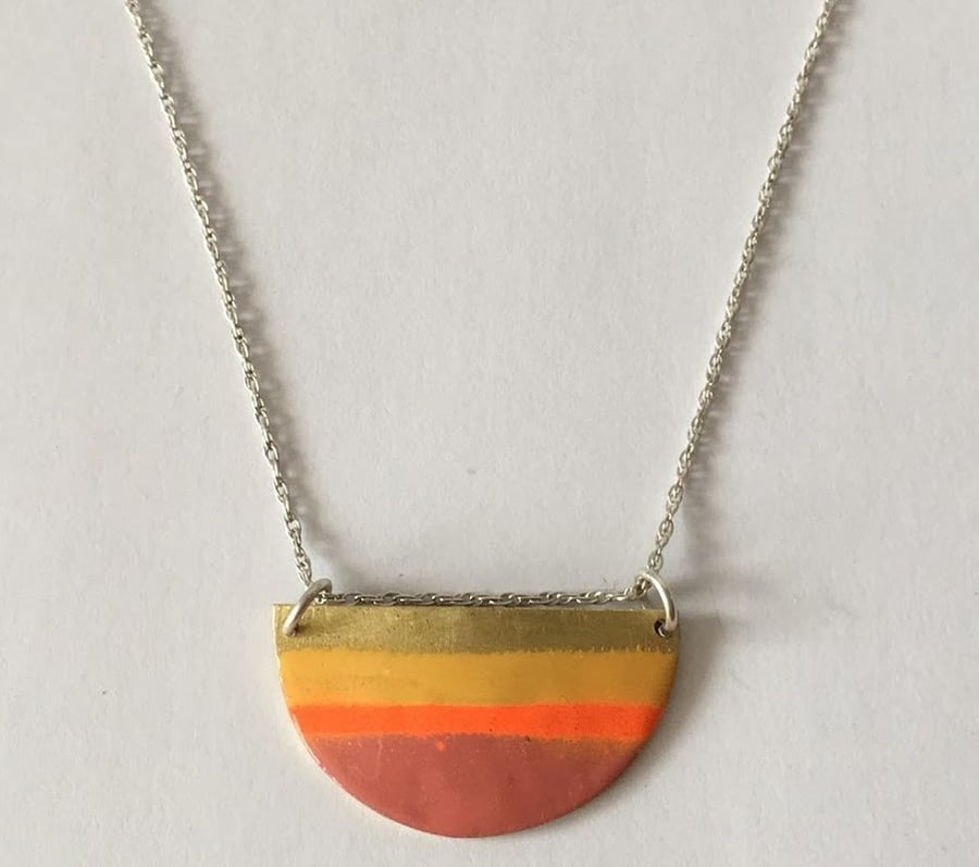 Brass Half Round Colourful Enamel necklace
