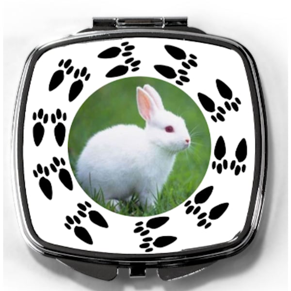 Custom rabbit pet mirror photo gift with bunny feet and image