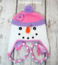 Crochet pink snowlady, snowman hat,  Age 3-6 years approx - Image 6