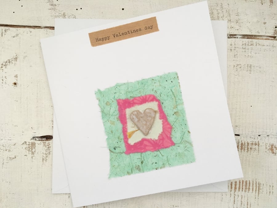 Happy valentines day card, hand made charm hanger attached, gift idea