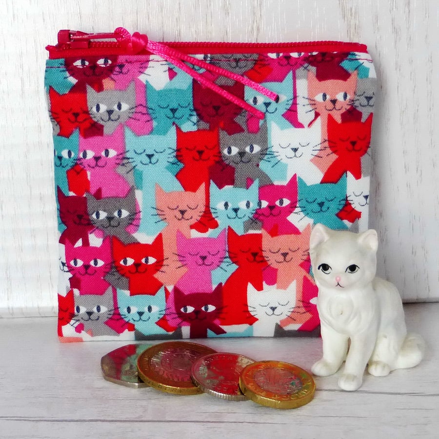 Coin purse, cats, zipped purse