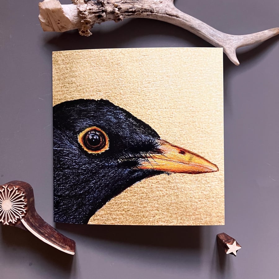 Golden Blackbird Blank Greeting Card