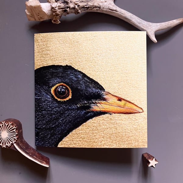 Golden Blackbird Blank Greeting Card