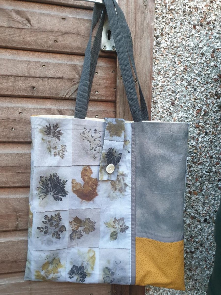 Grey and Mustard Eco Print Tote Bag 