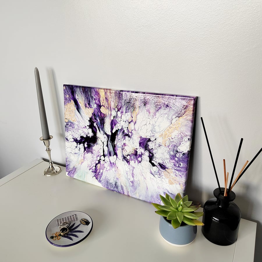30x40cm Purple Pour Acrylic Abstract Art on Canvas Original Art