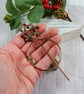 Copper Shawl Pin - Festive Wreath with Garnet & Agate - Image 4