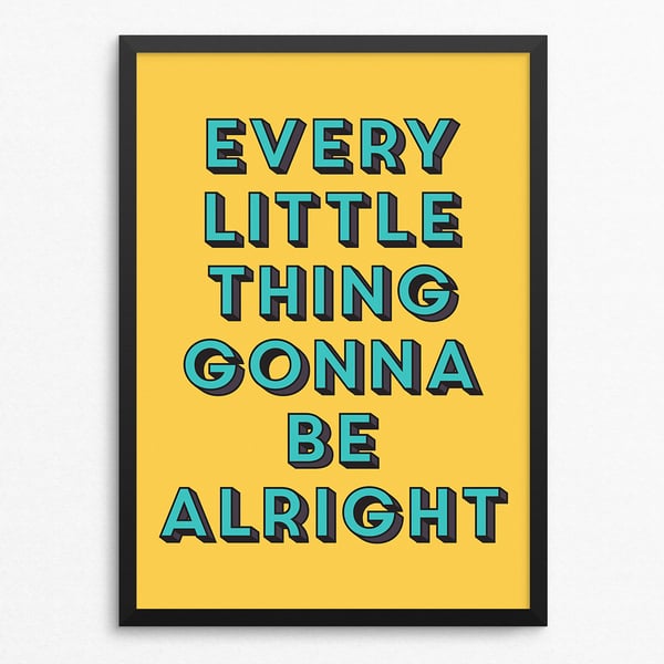 Three Little Birds Lyric Poster Print - Retro Typography Wall Art