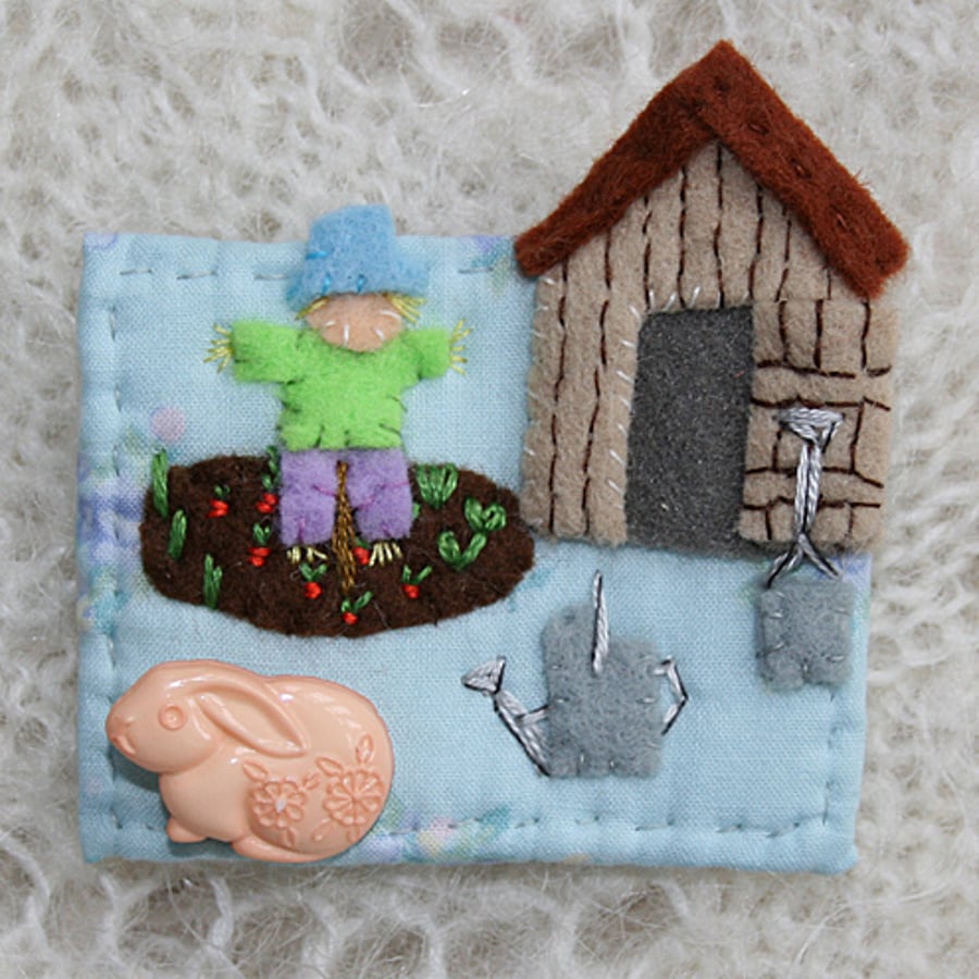 Rabbit and scarecrow - brooch