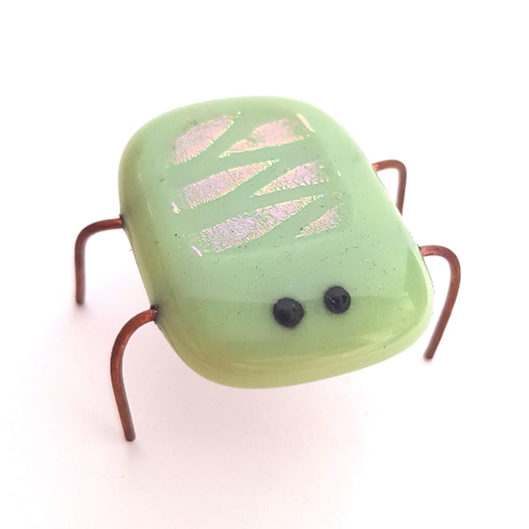 Pale Green Fused Glass Bug Ornament - Iridescent Insect Decoration