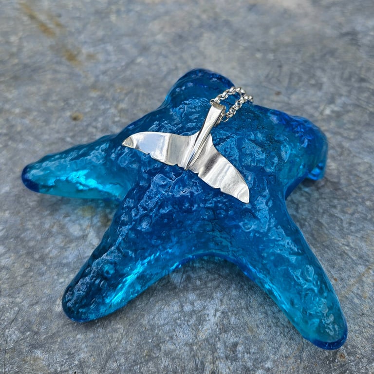 Silver whale tail mermaid's tail pendant