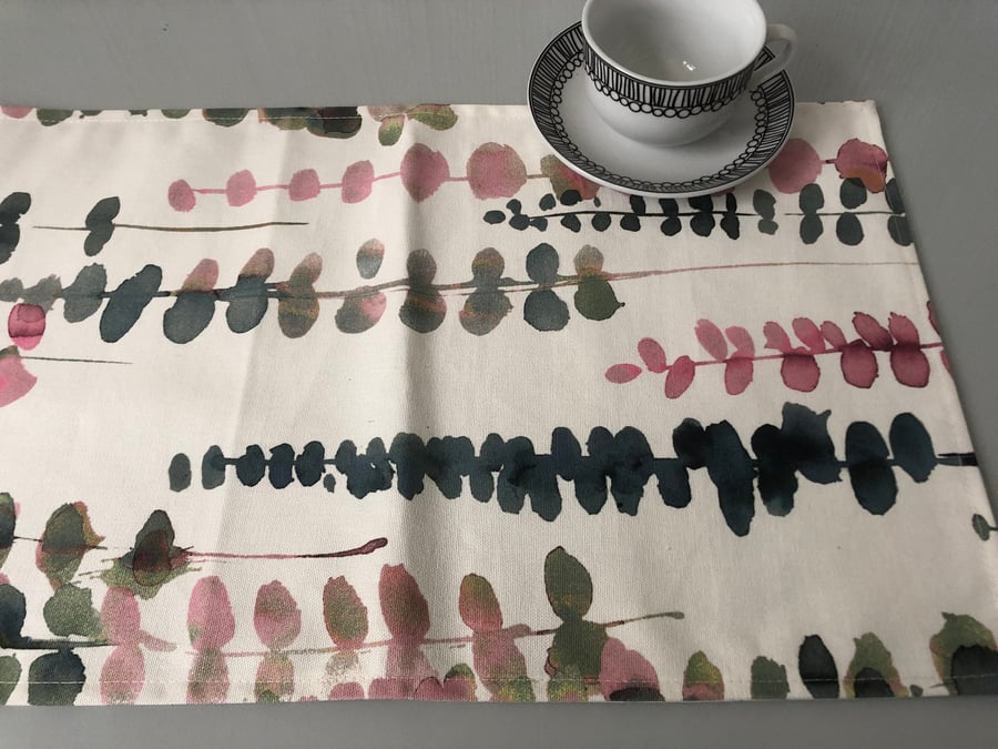 6.5ft Pink Grey Table Runner Funky Modern Floral Cotton Sideboard Coffee Console