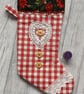 Scandi Style Hearts and Holly Gingham Christmas Stocking - Image 2