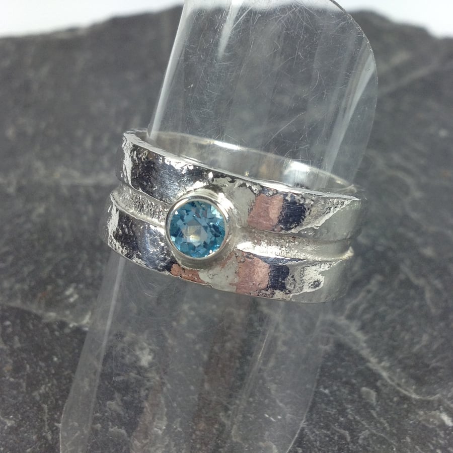 silver and blue topaz Rill ring