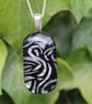 Handmade Silver flame dichroic glass pendant, fused glass necklace SKU F11