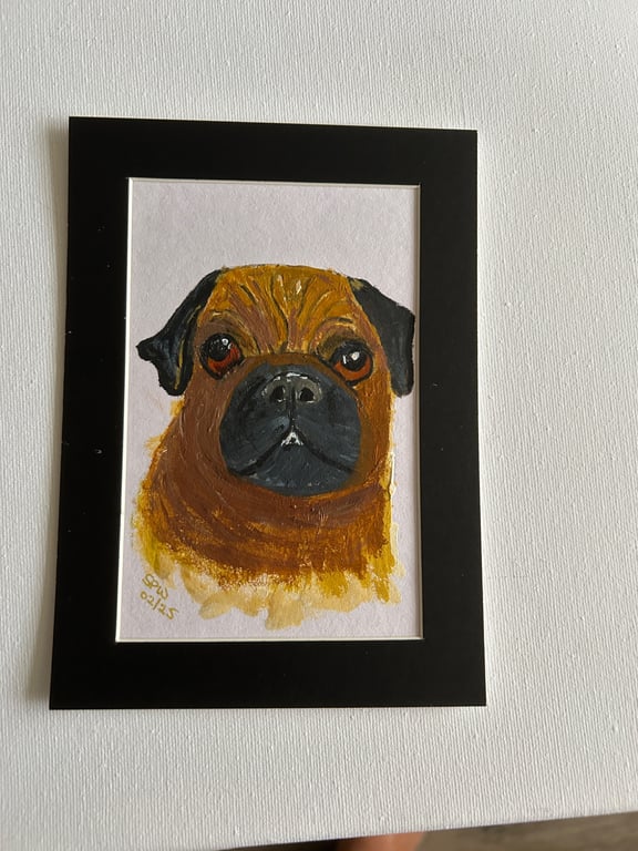 Pug portrait original art 5x7" 