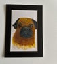 Pug portrait original art 5x7" 