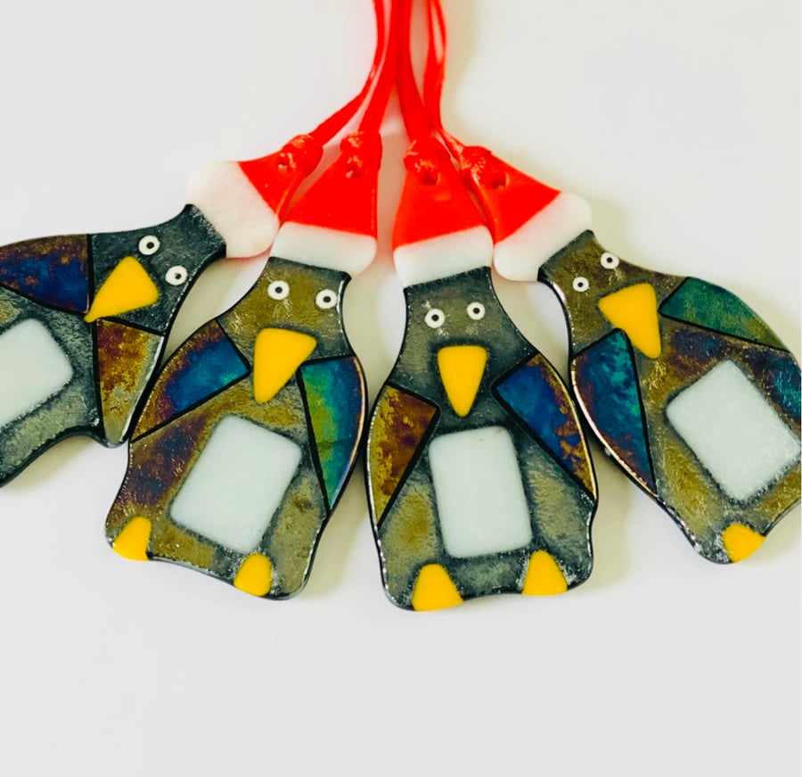 Fused glass Christmas penguin decorations- sale