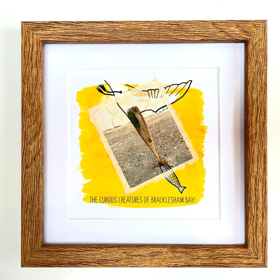 Diving Bird; framed image, mounted and printed on card and handmade paper