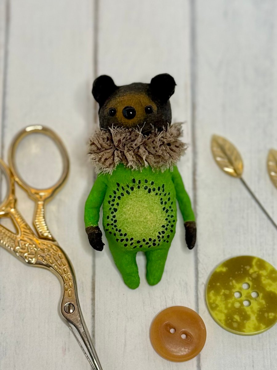 Spun Cotton Fruit Bear Art Doll Kiwi