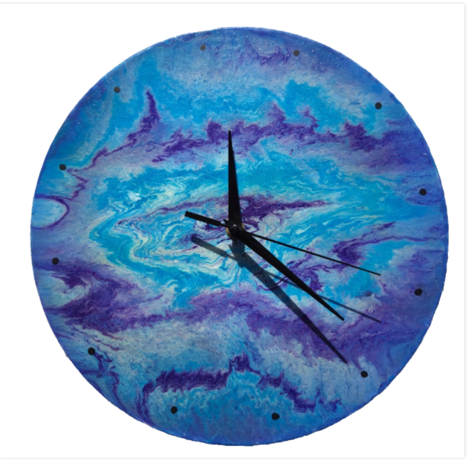 "Azure Serenity" Unique Hand-painted Handcrafted Clock Abstract Wall Art 