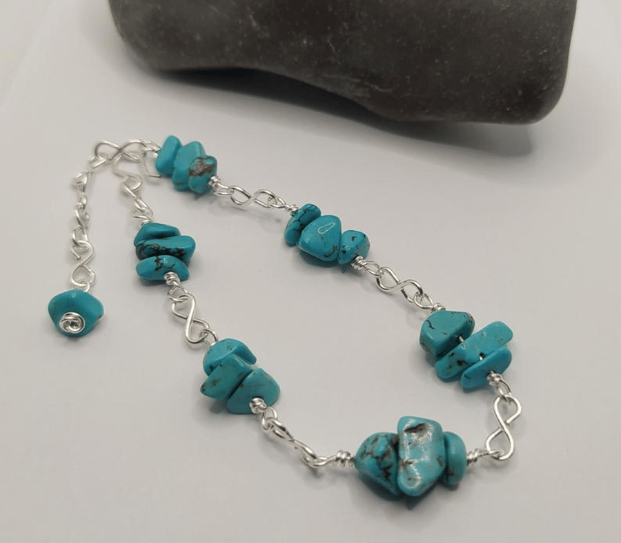 Turquoise Chip Cluster Chain Bracelet