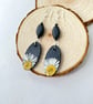 Real Daisy Black Dangle Wood, Beads, Sliver Plated Earrings - Image 6