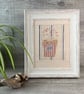Hand Embroidered Framed Tea Dyed Botanical Textile Art Picture